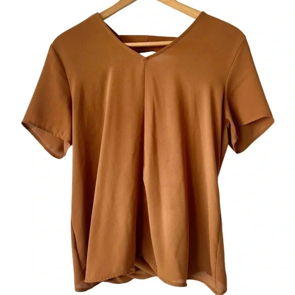 Lush Short Sleeve Open Twisted Back Top